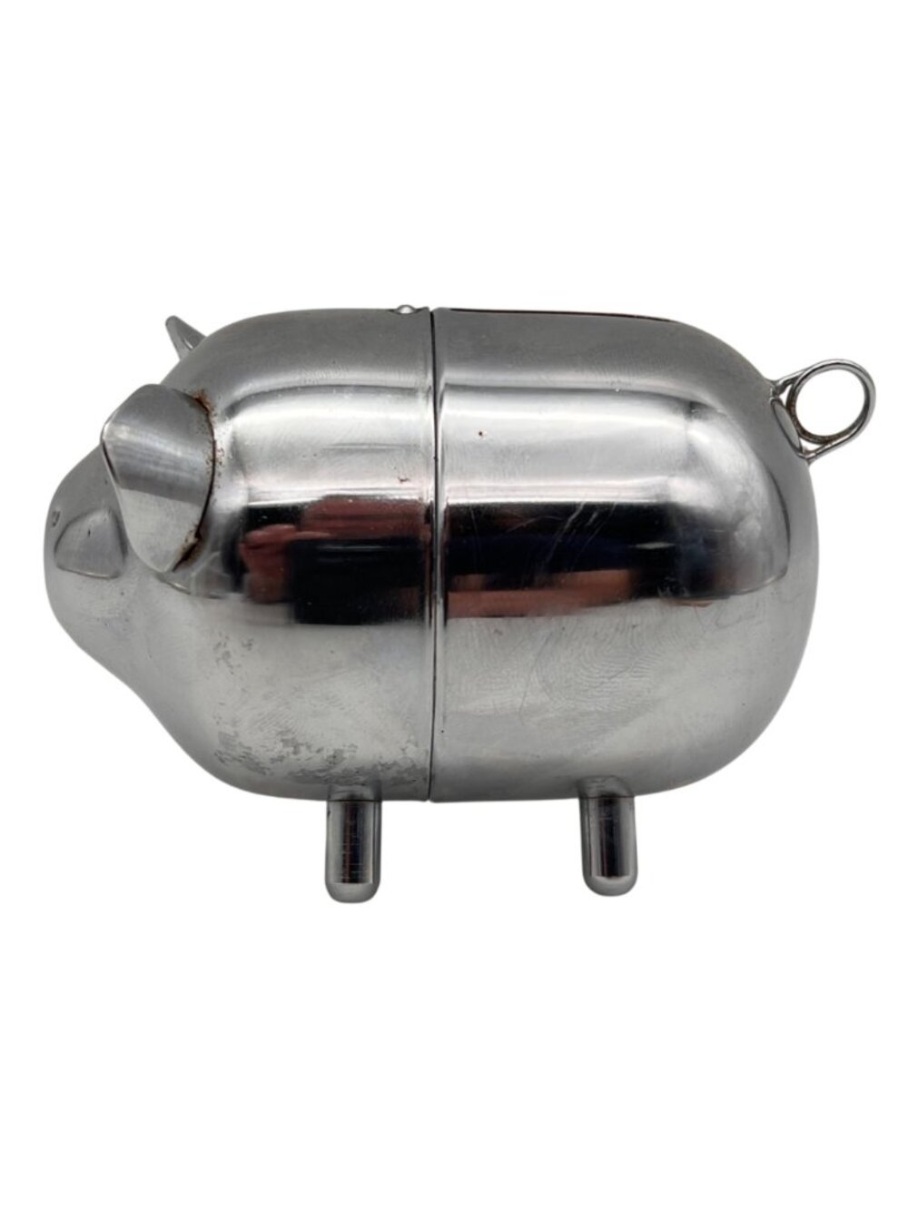 Vintage Chrome Piggy Bank With Slot And Rear Loop Fun Collectible Home Decor - Picture 4 of 16